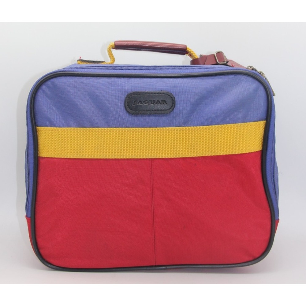 Vintage 90's Jaguar Carry On Cosmetics Toiletries Bag Red Yellow Blue Colorblock